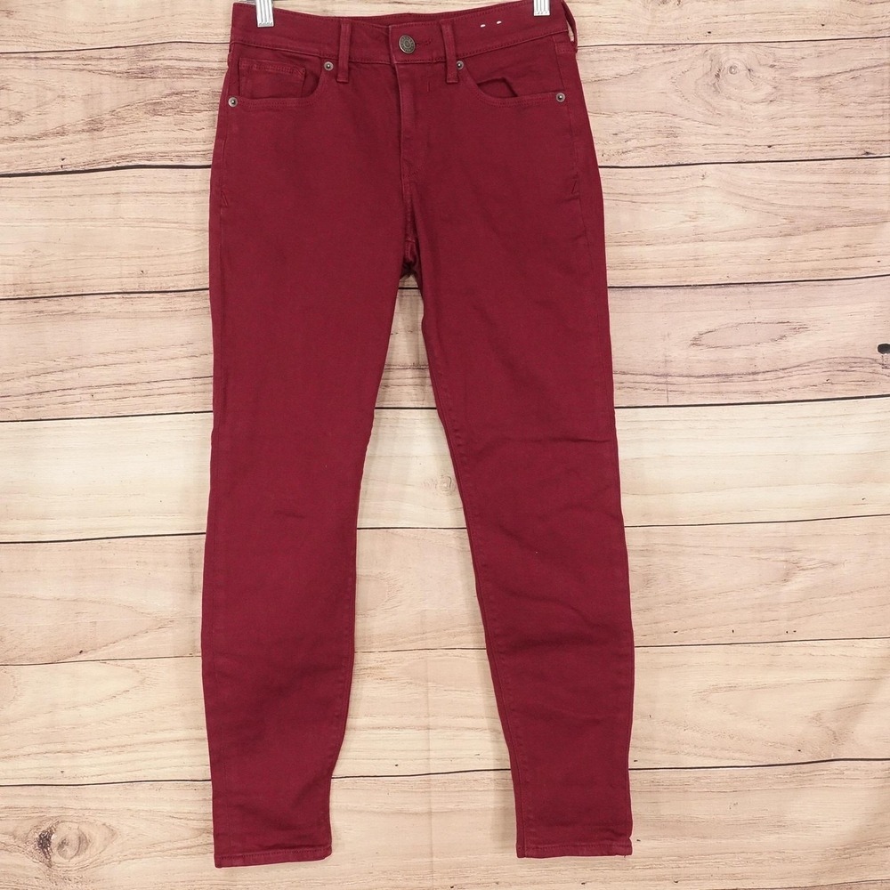 Express Cropped Jegging Jeans Womens 0 Red Mid Rise Stretch 28x27 Ankle Denim